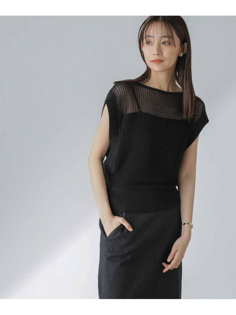 【SALE／20%OFF】メッシュ編みフレンチスリーブニット NANO universe ナノユニバース トップス ニット ブラック ホワイト【RBA_E】【送料無料】[Rakuten Fashion]のサムネイル