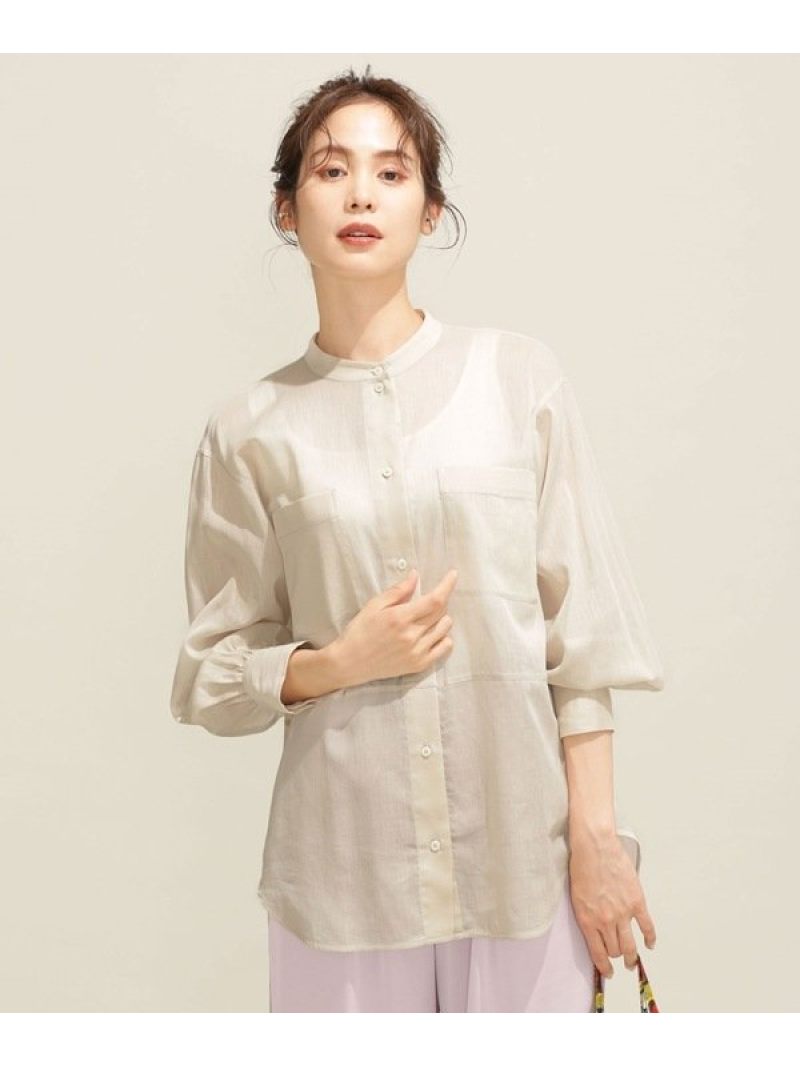 【SALE／40%OFF】シアーバンドカラーシャツ 長袖 NANO universe ナノユニバース トップス シャツ・ブラウス ホワイト ブラウン カーキ【RBA_E】【送料無料】[Rakuten Fashion]のサムネイル