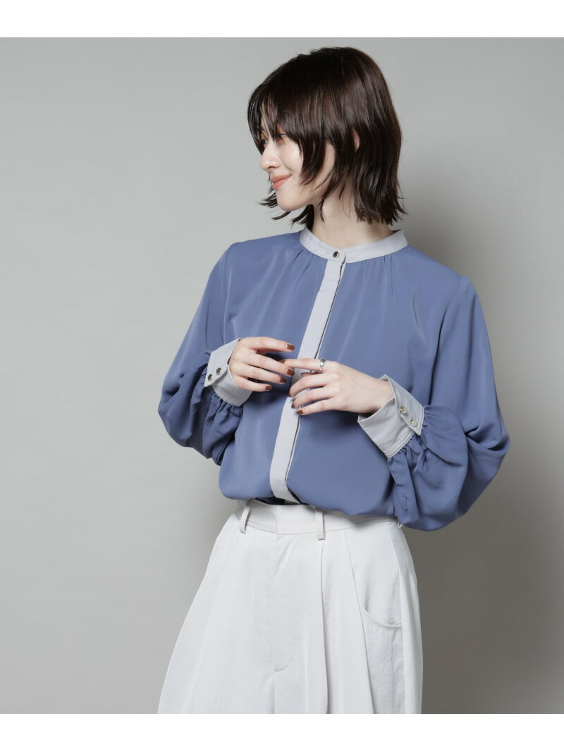 バイカラーデザインブラウス NANO universe ナノユニバース トップス シャツ・ブラウス ブルー ブラック ホワイト【送料無料】[Rakuten Fashion]のサムネイル