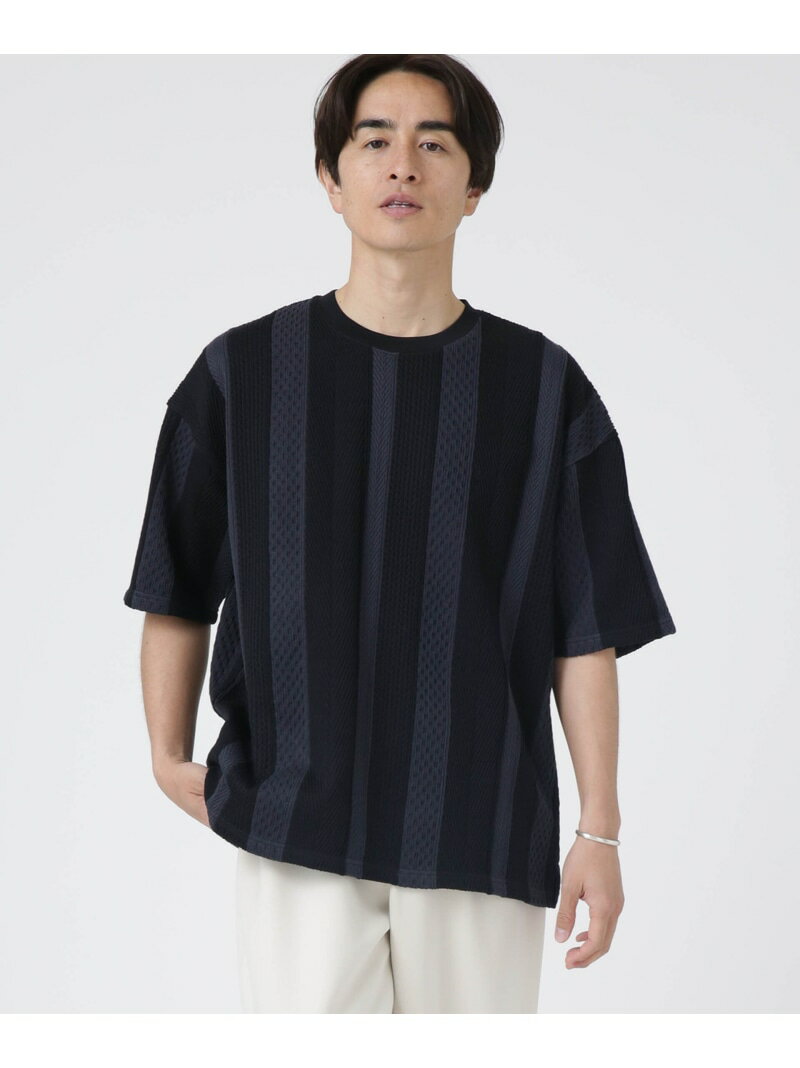 【SALE／3%OFF】LB.04/ストライプジャガードTシャツ LB．04 ナノユニバース トップス カットソー・Tシャツ ブラック グレー ホワイト ブルー【RBA_E】【送料無料】[Rakuten Fashion]のサムネイル