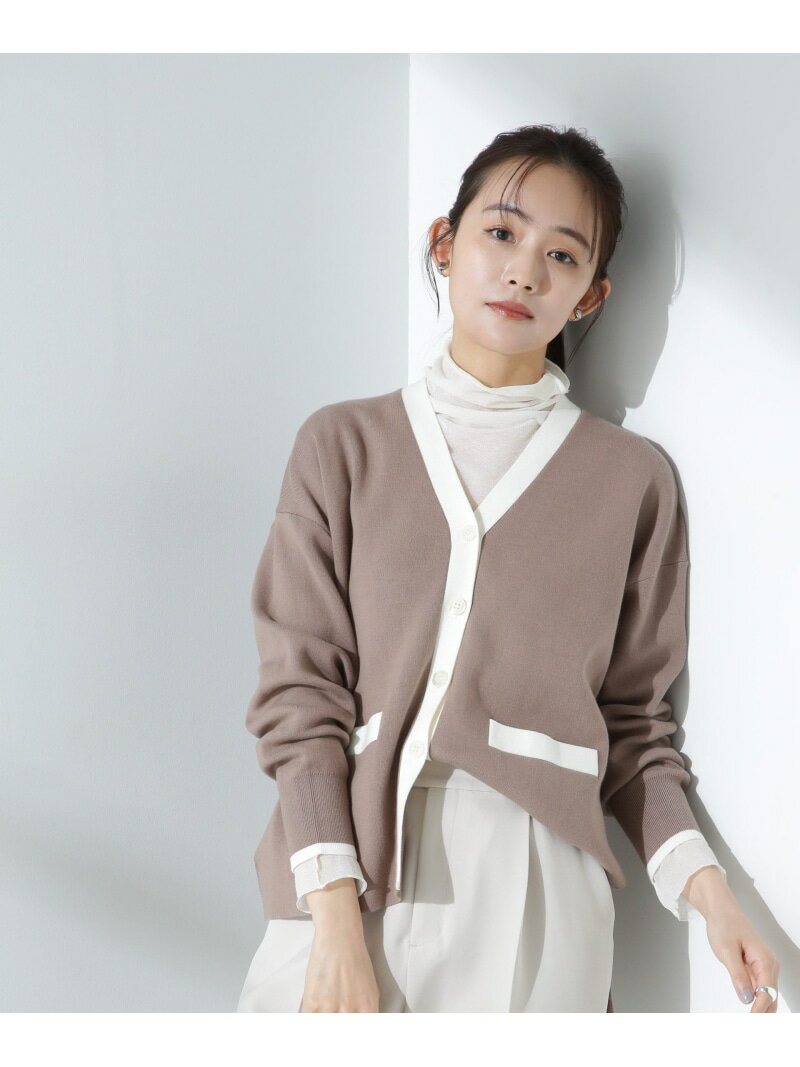 【SALE／45%OFF】バイカラースムースカーディガン NANO universe ナノユニバース トップス ニット ブラウン ホワイト【RBA_E】【送料無料】[Rakuten Fashion]のサムネイル