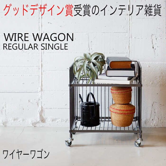 キャスター付き ワイヤーラック 2段 WIRE WAGON REGULAR SINGLE ワイヤーワゴン (レギュラー・シングル) 本体サイズ:約W462×D304×H489mm 重量:約4kg 耐荷重:一棚あたり15kg 合計30kg 材質:スチール(粉体塗装) グッドデザイン賞 COLLEND(コレンド) 収納