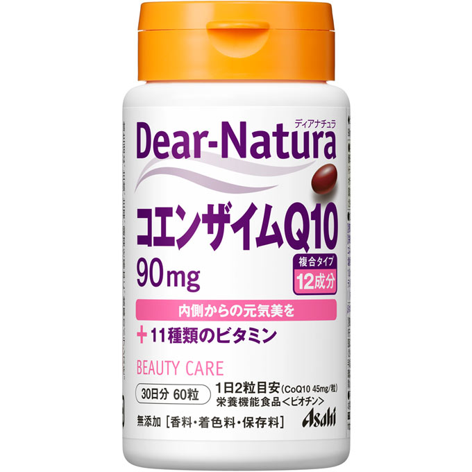 複合タイプ：12成分内側からの元気美を＋11種類のビタミン1日2粒目安（CoQ10 45mg／粒）栄養機能食品＜ビオチン＞無添加［香料・着色料・保存料］◆2粒に、コエンザイムQ10 90mgと11種類のビタミンを配合。内側からの元気と美を大切にする方を応援します。広告文責(株)なの花西日本 TEL：072-652-0371予告なくリニューアル、発売終了する場合がございます。予めご了承下さいませ。