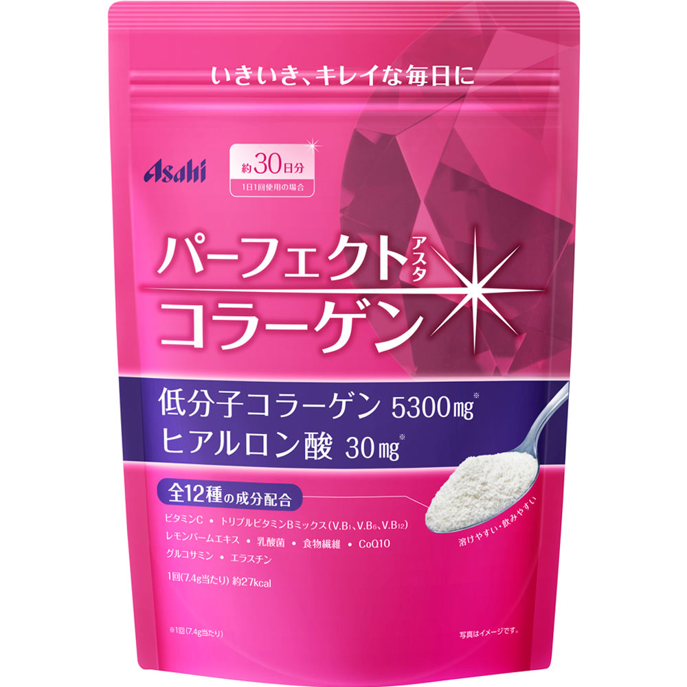 いきいき、キレイな毎日に約30日分 1日1回使用の場合低分子コラーゲン 5300mg※ヒアルロン酸 30mg※全12種の成分配合ビタミンC・トリプルビタミンBミックス（V．B1、V．B6、V．B12） レモンバームエキス・乳酸菌・食物繊維・CoQ10 グルコサミン・エラスチン溶けやすい・飲みやすい1回（7.4g当たり）約27kcal※1回（7.4g当たり）広告文責(株)なの花西日本 TEL：072-652-0371予告なくリニューアル、発売終了する場合がございます。予めご了承下さいませ。