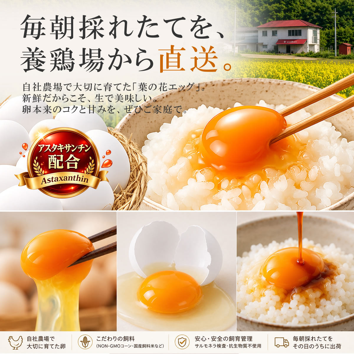 菜の花たまご直売所Kokkoの業務用 卵 75個 白玉 生卵 高級卵 おいしい 業務用 取り寄せ 鶏卵 たまご タマゴ 卵 玉子 卵通販 お取り寄せ 高級 おいしい卵 卵かけご飯 アスタキサンチン卵 甘味 濃厚 コク 生食用 生たまご 美味しい 高級 新鮮 産地直送 産直 まとめ買い 白玉 卵かけご飯 養鶏場直送｜アングル2