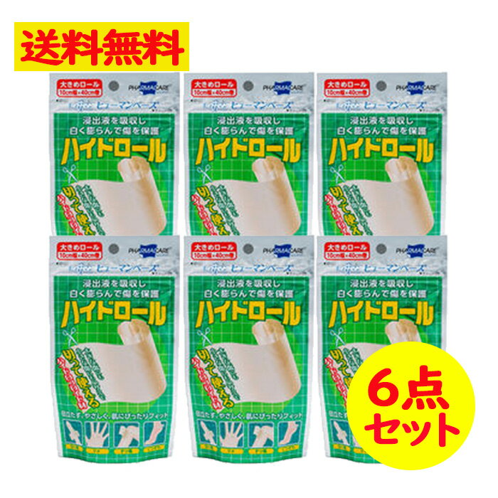 ヒューマンベース ハイドロール 大きめロール 10cm幅×40cm巻 ハイドロコロイド材 救急 絆創膏 ばんそうこう 6点セット