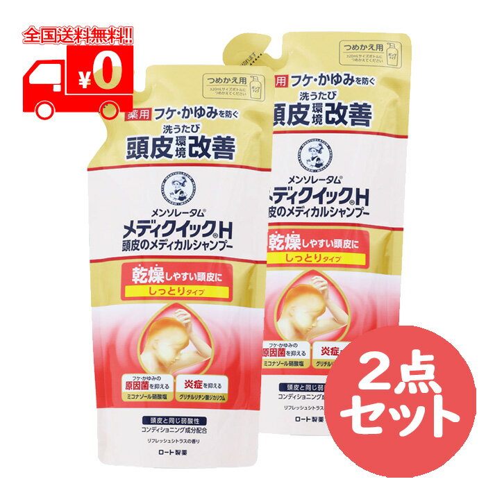 メンソレータム メディクイックH 頭皮のメディカルシャンプー しっとり 詰替え用 (280ml) 2点セット フケ・かゆみ 弱酸性 ノンシリコン処方 リンスイン【ロート製薬】