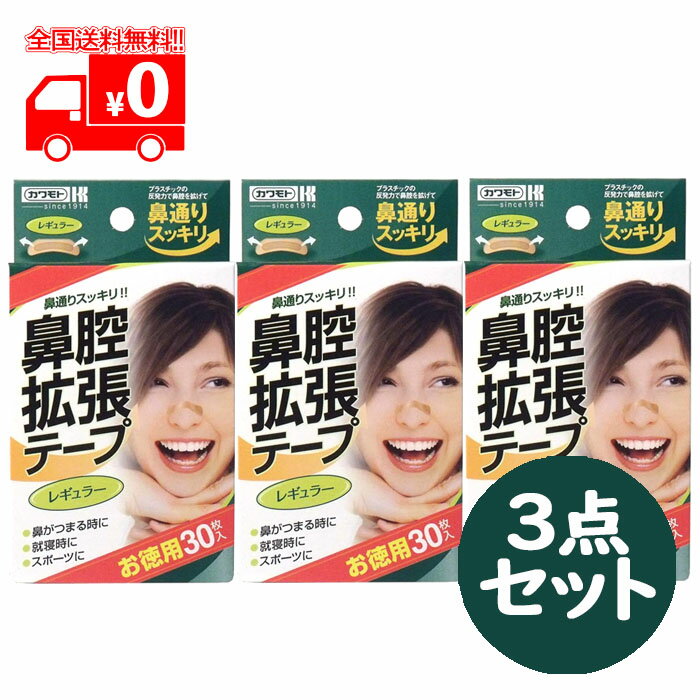 鼻腔拡張テープ レギュラー (30枚入) 3点セット いびき 鼻テープ 花粉症 日本製【カワモト】