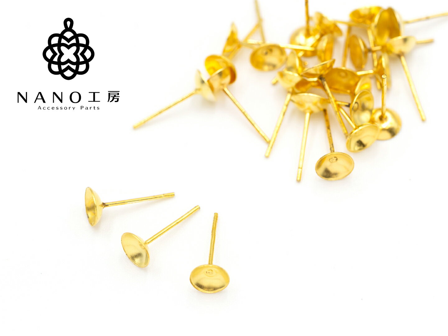 【pc-67】6mm 円錐カップ付きピアス ゴールド 金属キャッチ付き★30個（15ペア）60個（30ペア）★ガラス..