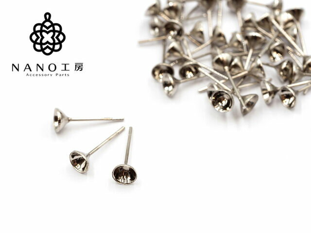 【pc-90】5mm 三角カップ付きピアス シルバー 金属キャッチ付き★30個（15ペア）60個（30ペア）★ガラス..