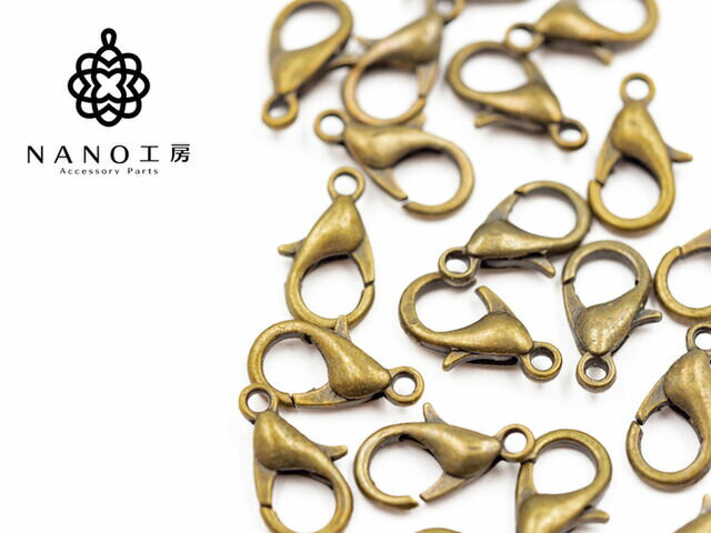 10mm 12mm 14mm カニカン アンティークゴールド★金古美 基礎 素材 ピアス アクセサリー パーツ ネックレス 基礎金具　ネックレス金具