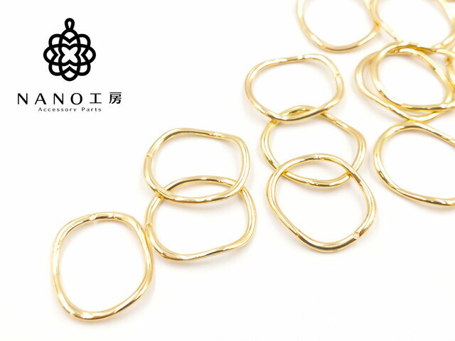 Rakuten - 【mp-28】穴開きひねりスクエアメタルリング＊ゴールド★4個★ 四角 ねじれ メタルパーツ 金属パーツ