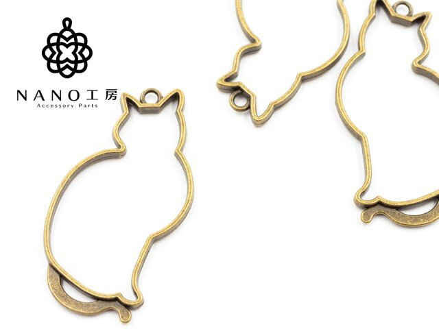 【rs-59】猫フレーム レジン枠 アンティークゴールド★レジン レジン ねこ　ネコ 動物 Cat　フレーム 枠