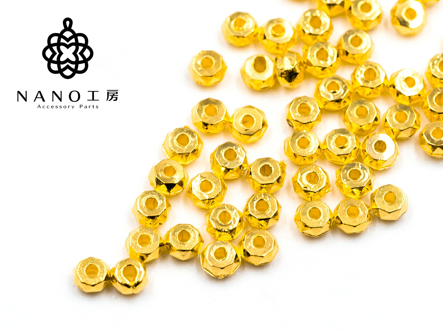 【bz-108】メタルビーズ 八角カット型 ゴールド★50個★ CCBビーズ　きらきら 軽い ビーズ アクセサリー パーツ