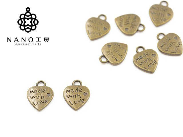 43 ハートチャーム アンティークゴールド★10個★ハート 文字チャーム　シンプル レトロ 金古美