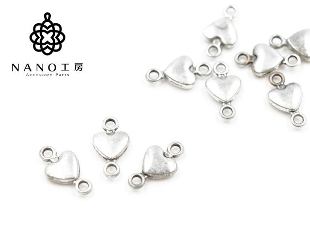 【47-10】ハートチャーム つなぎパーツ シルバー★10個★ハート シンプル レトロ
