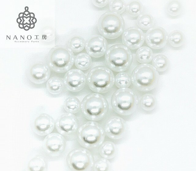 【pa-50】穴なし樹脂 パール 　Sホワイト 3サイズアソート★40個★ピアス イヤリング 素材 材料 パーツ 樹脂パール