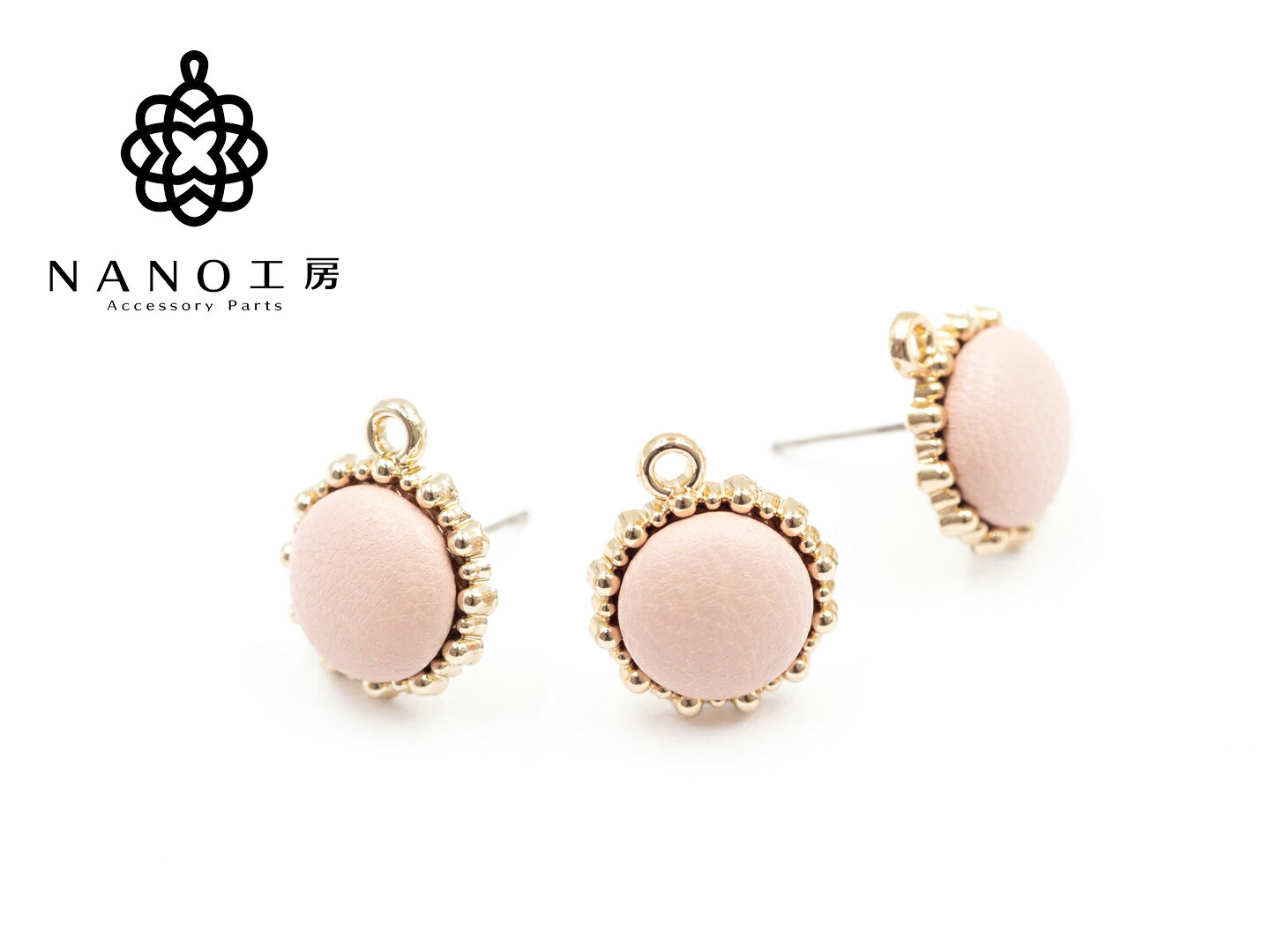 【spc-11】レザー調 ラウンドピアス 小 ピンク★4個★ピアス レザー ラウンド デザインピアス