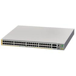 10/100/1000BASE-T×48(PoE-OUT)、SFPスロット×4AT-x230-52GP(RoHS対応)は、10/100/1000BASE-Tポートを48ポートとSFPスロットを4スロット装備したレイヤー2plusギガビット・インテリジェントPoE+スイッチです。10/100/1000BASE-TポートはIEEE 802.3at準拠のPoE+機能を搭載しており、1本のイーサネットケーブルで通信データと大容量電力供給を可能にします。