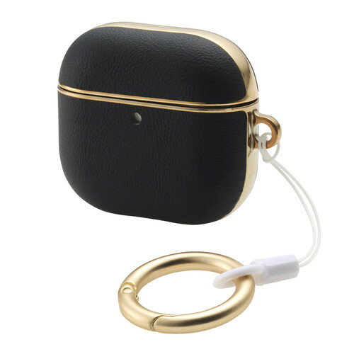 エレコム ELECOM AirPods 4 ケース 用 ソフトレザー 衝撃吸収 メッキ加工 ブラック(AVA-AP06PLMBK) メーカー在庫品