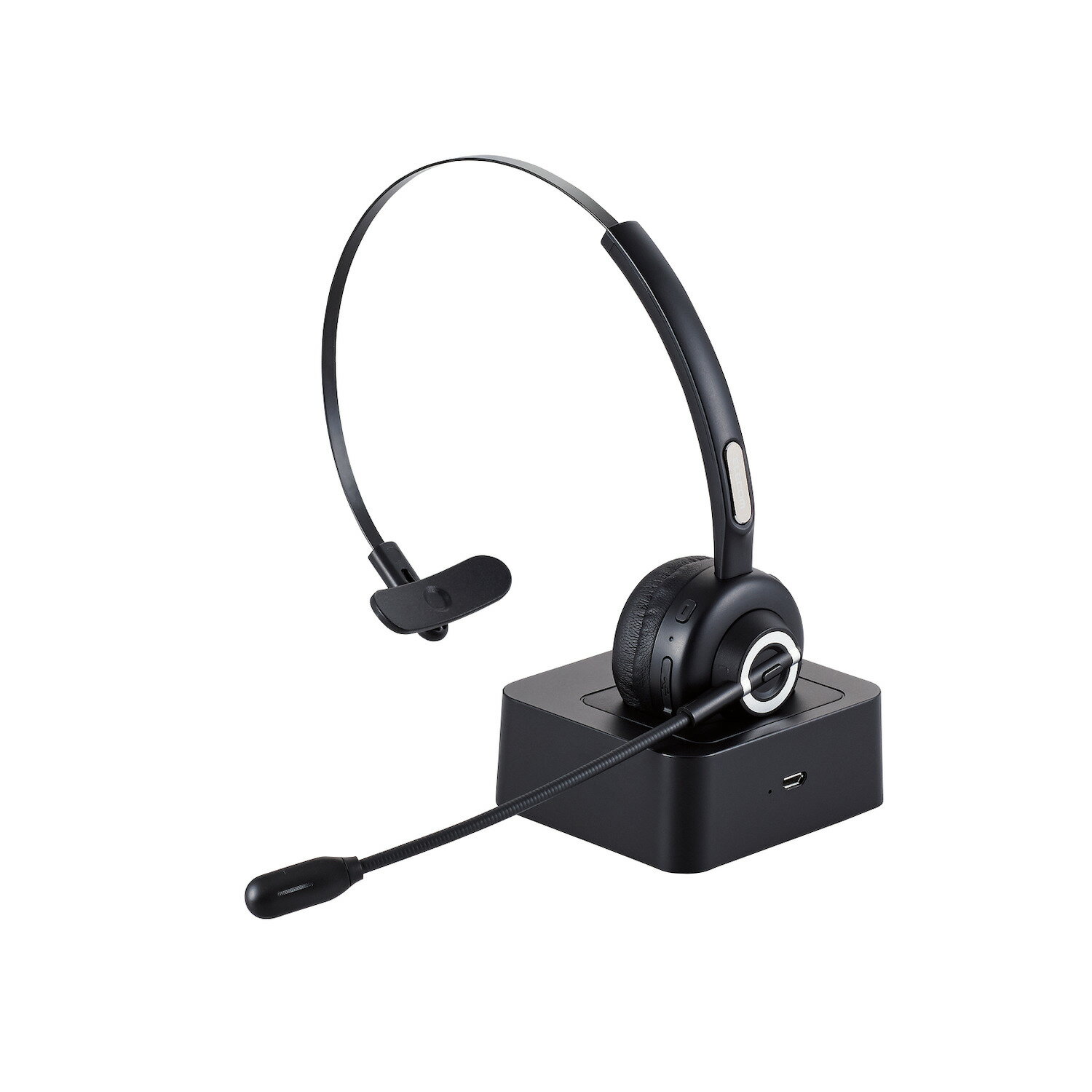 ワイヤレス ヘッドセット 片耳 Bluetooth マイクキ オーバーヘッドタイプ 充電スタンドキ ブラック(LBT-HSOH14BK) メーカー品