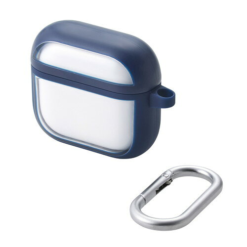 エレコム ELECOM AirPods 4 ケース 用 耐衝撃 衝撃吸収 落下防止 カラビナ付 ネイビー(AVA-AP06TSLFCNV) メーカー在庫品