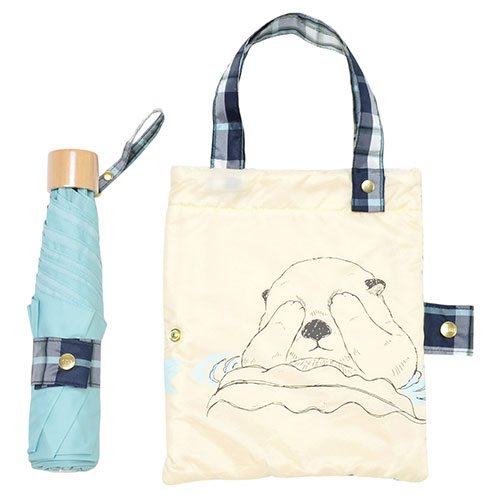 三国 MKN 55cm耐風楽ミニ傘 吸水トートバッグ袋付 ラッコ アクアブルー(S2913775) 取り寄せ商品