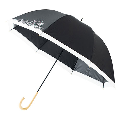 三国 MKN 遮光&遮熱 黒コーティング傘 55cm手開き 猫とお花刺繍切継ぎ ブラック(S1519002) 取り寄せ商品