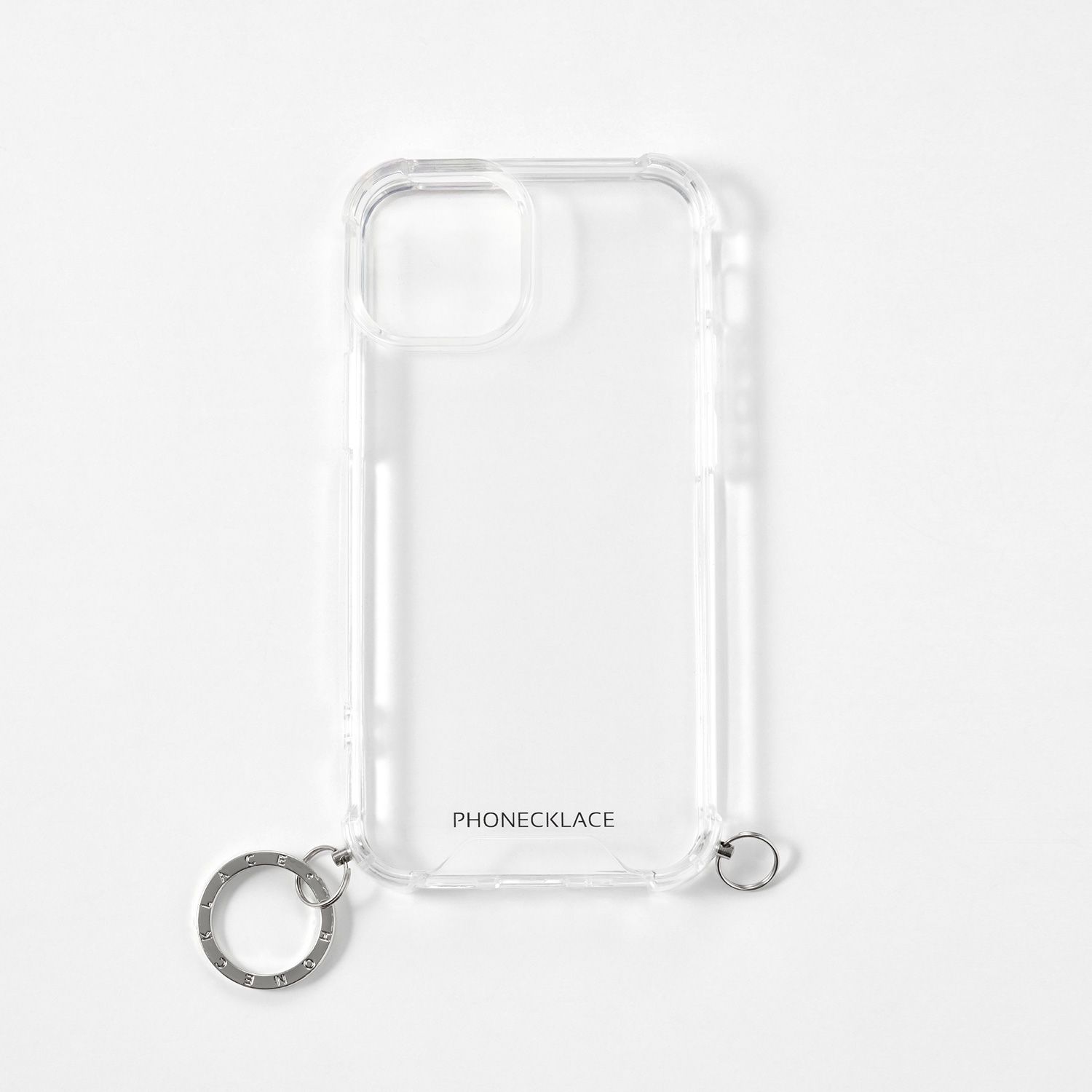 PHONECKLACE ストラップ用リング付きクリアケース for iPhone 14 Plus シルバーチャーム(PN23894i14MSV) 目安在庫=△