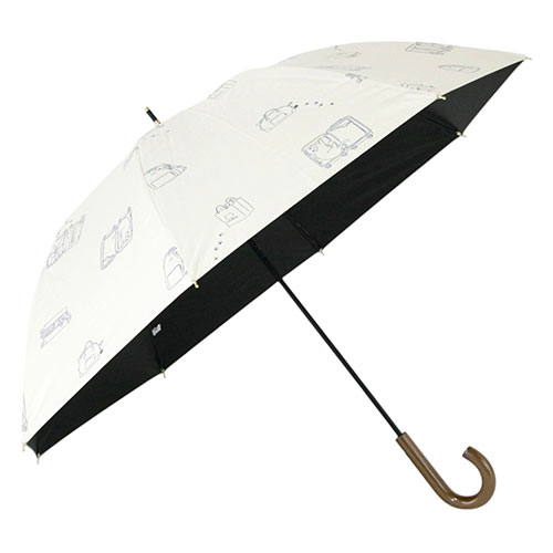 三国 MKN 遮光&遮熱 黒コーティング傘 50cm手開き おでかけと猫 オフホワイト(S1517601) 取り寄せ商品