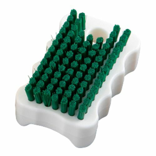 ハンドブラシ（ミニ・PBT毛）緑 (1個)ハンドブラシ（ミニ・PBT毛）緑 (1個)。洗浄場所を選ばないマルチユースの洗浄ブラシで、特に手元作業に適しています。手の小さな方でも持ちやすいように考案されたグリップは、長時間の疲労を軽減させます。耐摩耗性、耐久性、耐油・耐溶剤性に優れたPBT（ポリブチレンテレフタレート）毛を採用しています。PBTはPPに比べ毛腰が強く、反り等の癖がつきにくい特長があります。色：緑D×H×L（mm）：54×36×87線径（mm）：φ0.25（ソフト）★入数：1個材質：毛材／PBT（ポリブチレンテレフタレート・アニール処理）、グリップ／PP耐熱温度：120℃HACCP対応食品衛生法適合。