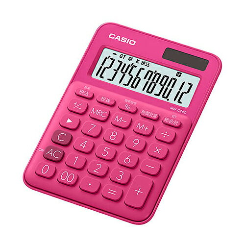 カシオ計算機 CASIO 【5個セット】 カラフル電卓 ミニジャストタイプ ビビットピンク(MW-C20C-RD-NX5) 取り寄せ商品