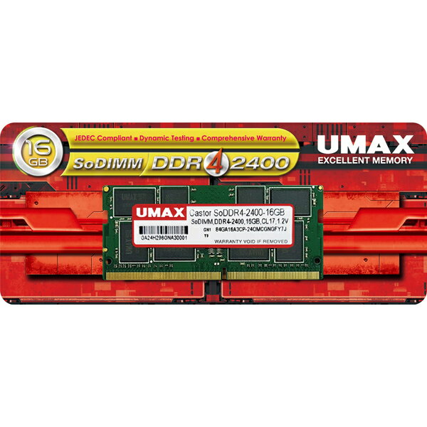 UMAX ノートPC用メモリー SO-DIMM DDR4-2400 16GB 1枚組(UM-SODDR4S-2400-16G) 目安在庫 △