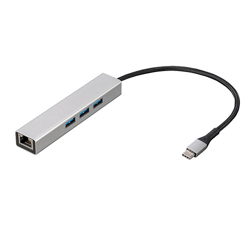 樂天商城 - ナカバヤシ NAKABAYASHI ナカバヤシ LANアダプタ付USB3.2Gen1Type-C 3ポート変換アルミハブ/シルバ(UH-C3L343SL) 取り寄せ商品