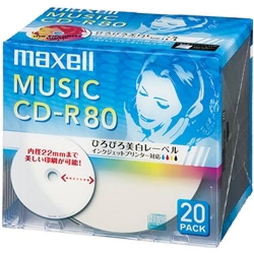 Maxell CD-R 80ʬ 磻ɥץȥ졼٥ ۥ磻 20ѥå 1示5mm(CDRA80WP.20S) ܰº߸=