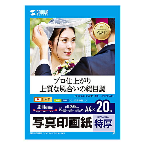 サンワサプライ SANWA SUPPLY インクジェット写真印画紙・絹目(JP-EP4NA4N) メーカー在庫品 サンワサプライ SANWA SUPPLY インクジェット写真印画紙・絹目(JP-EP4NA4N) メーカー在庫品