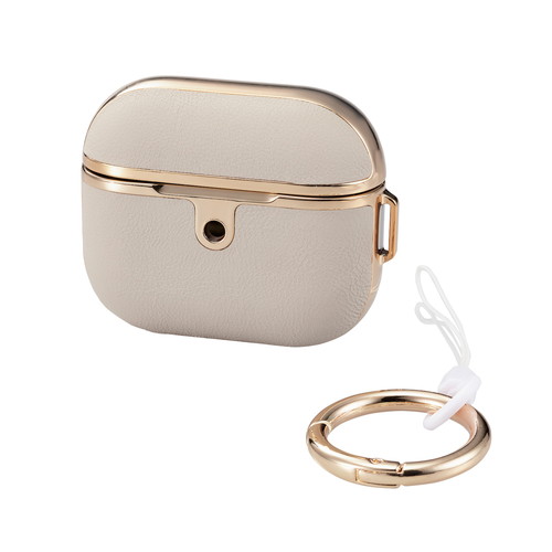 エレコム ELECOM AirPods 第3世代 ケース ソフトレザー 衝撃吸収 落下防止 カラビナ付 サイドメッキ加工 &me グレージュ×ゴールド(AVA-AP5ULMGB) メーカー在庫品