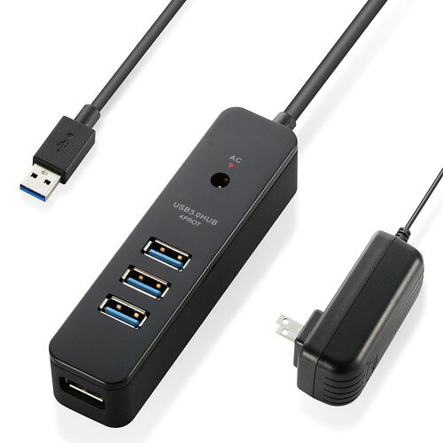 エレコム ELECOM USBHUB3.0 セルフパワー マグネット 4ポート ブラック U3H-T410SBK メーカー在庫品