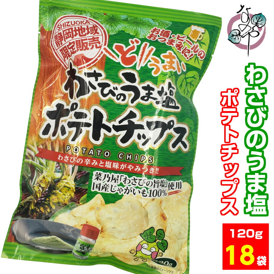 【ポイント5倍10/5(水)23:59まで】わさびの旨塩ポテトチップス 【18袋 同梱不可】 120g 菓子 ご当地 ポテチ わさび お土産 塩 静岡 限定 ポテト 山葵 ワサビ 旨塩☆