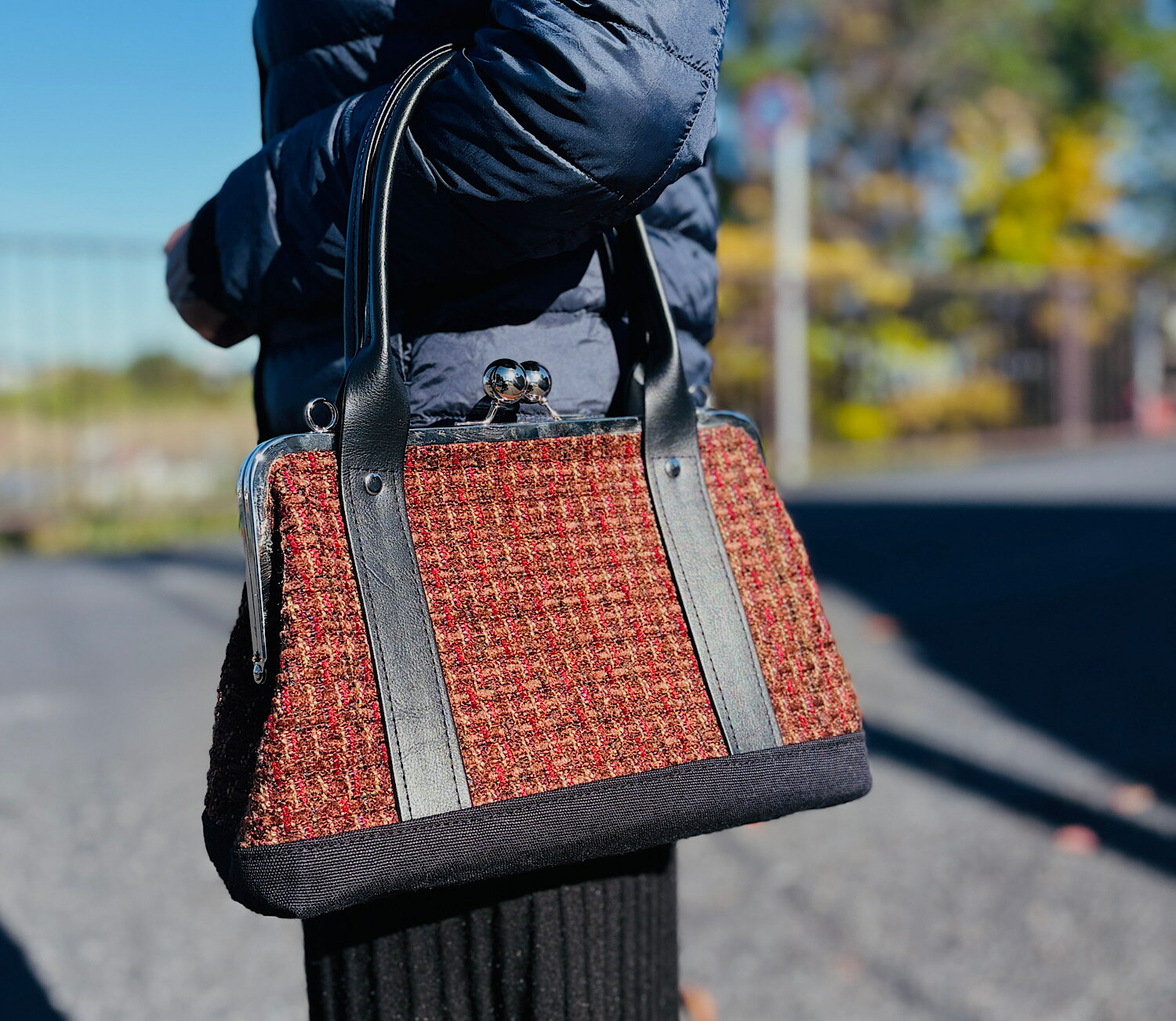 送料無料☆小☆25cm口金使用☆がま口バッグ☆ハンドバッグ【nanqueen's handmade】