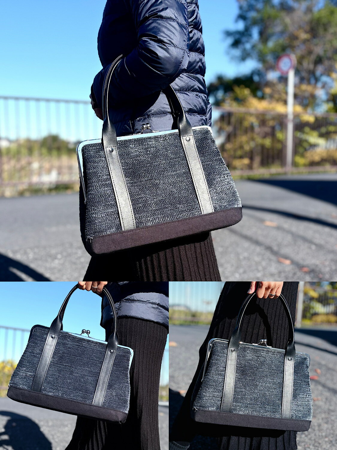 送料無料☆中☆30cm口金使用☆がま口バッグ☆ハンドバッグ【nanqueen's handmade】エレガント