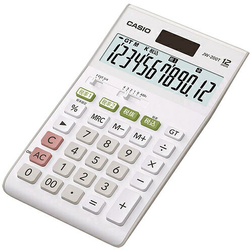 《新商品》CASIO（カシオ） 税計算機能搭載12桁電卓 W税率設定 JW-200T-N ジャストサイズ