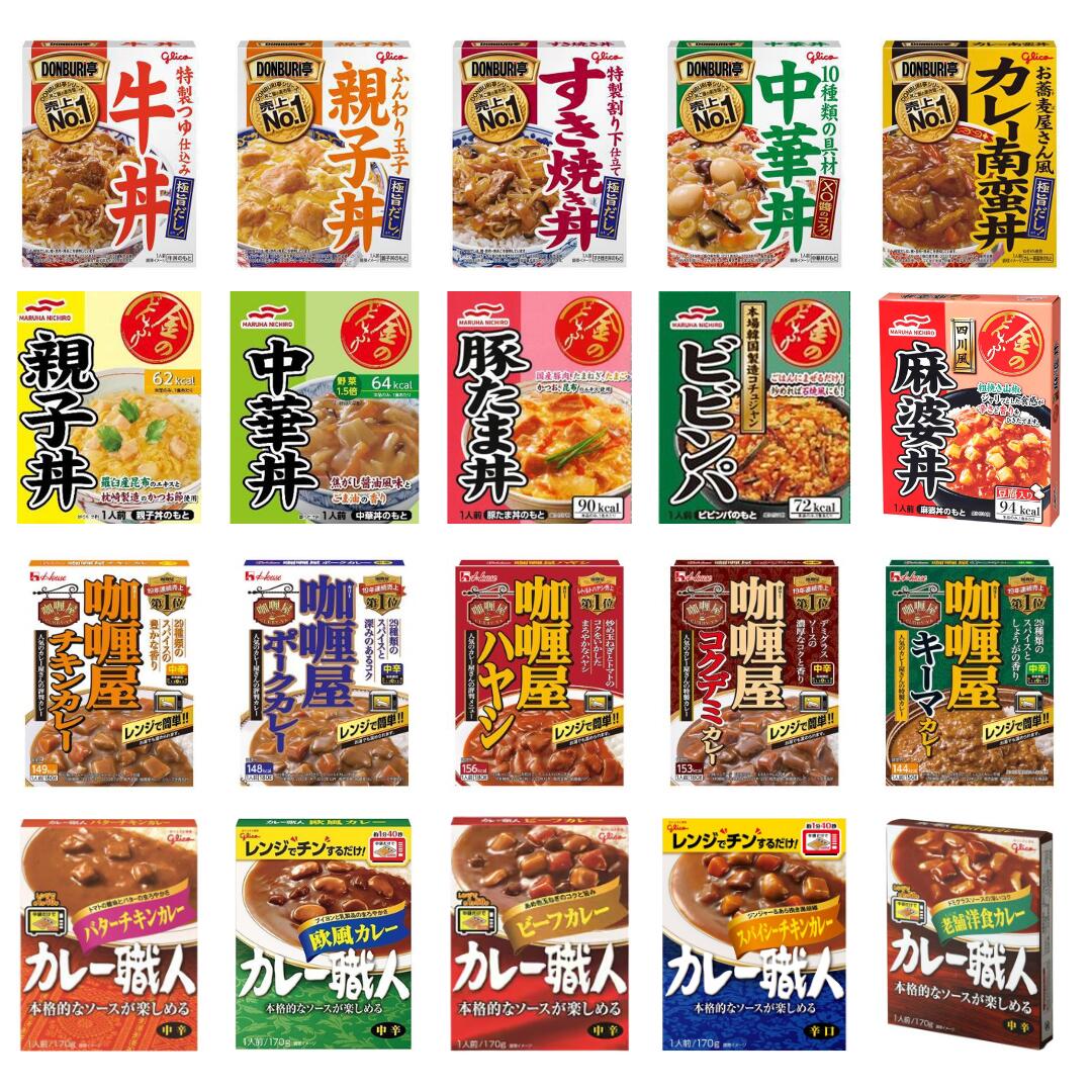 レトルト 詰め合わせ 20種20食セット 食べ比べ レンジ対応 常温保存 非常食 備蓄 DONBURI亭 金のどんぶり カリー屋カレー カレー職人