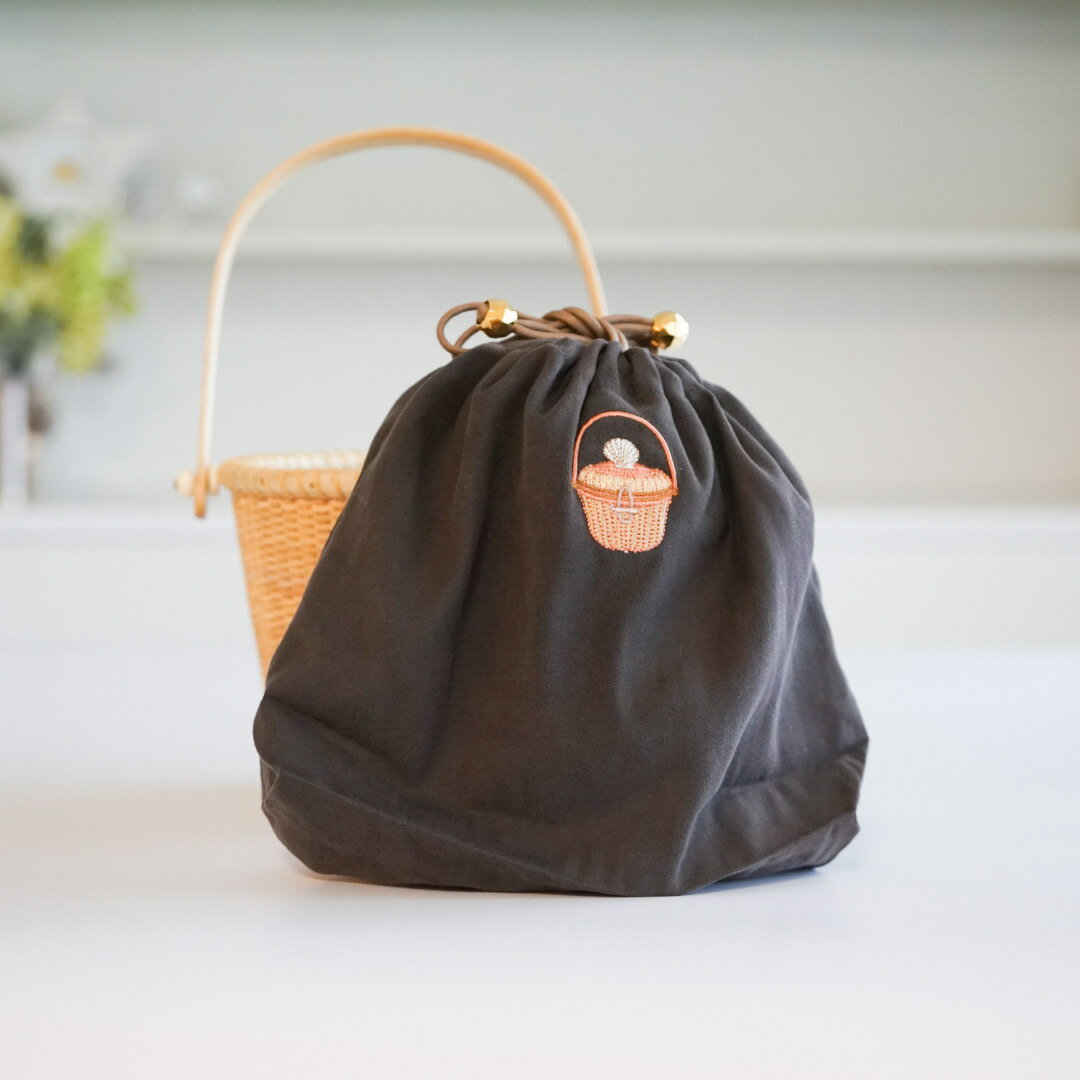【レターパックライト送料無料】ナンタケットバスケット刺繍付きインナーバッグ茶【欧米セレブ達を魅了/アメリカ・ナンタケット島「世界一美しいかご」】