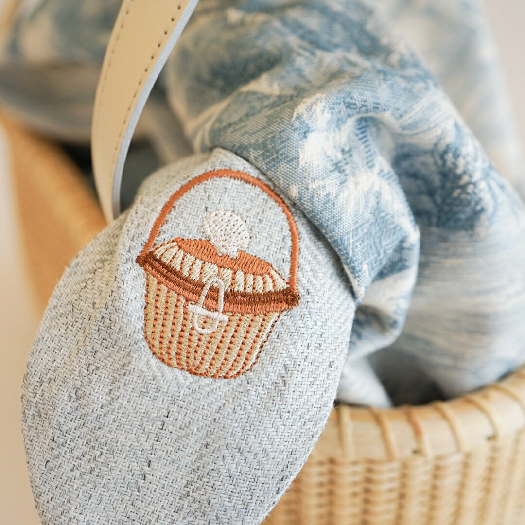【内袋】トワルドジュイ×ナンタケットバスケット刺繍リバーシブル内袋／水色／9～12インチ用【欧米セレブ達を魅了する伝統のバスケット/アメリカ・ナンタケット島で生まれたかごバッグ】のサムネイル