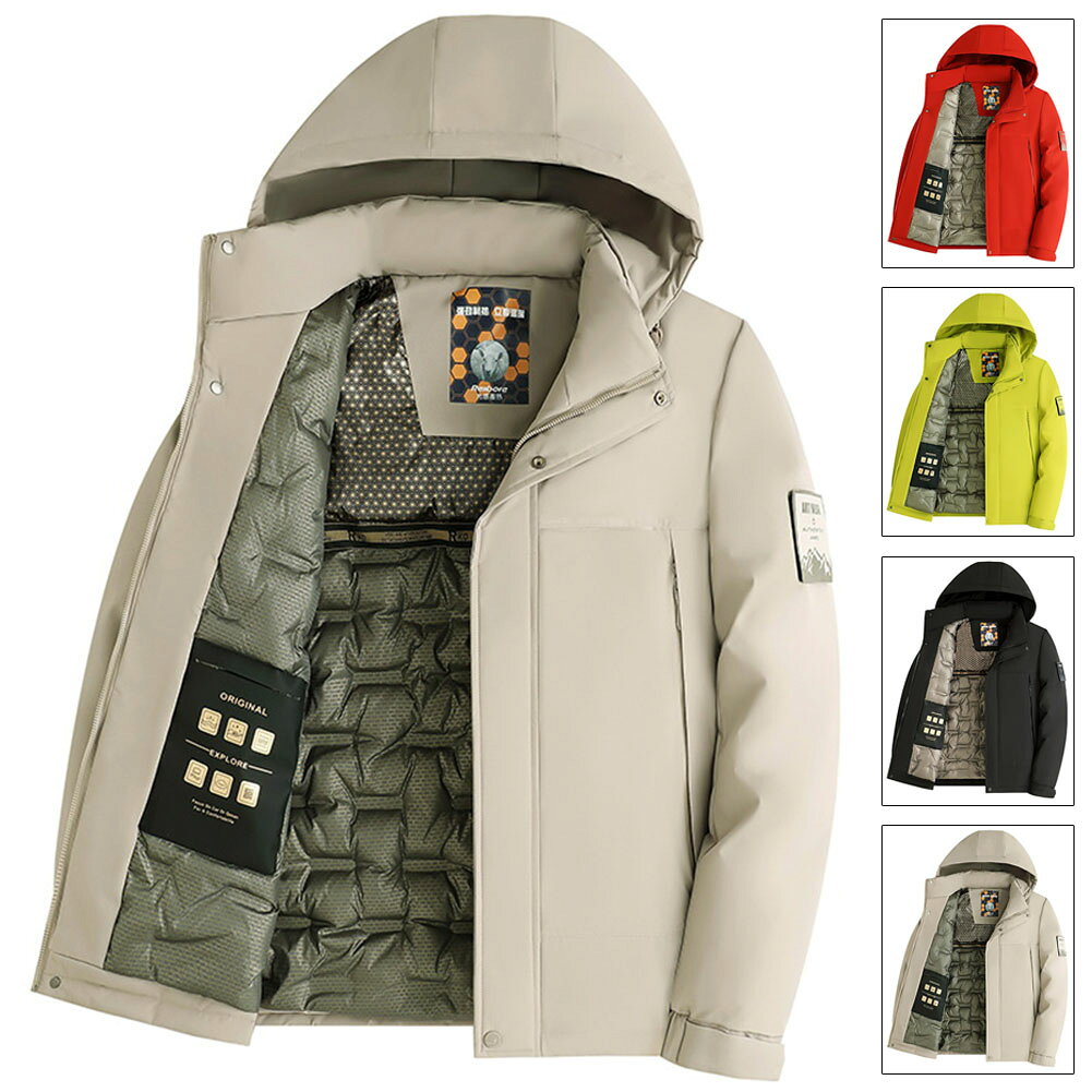 乐天商城 - 51%OFF!【時間限定:16,560円→8,114円】フード付きダウンジャケット メンズ 綿服 ユニセックス ペアルック アウター ダウンジャケット ビジネス 通勤 撥水 厚手 アウター 冬服 通勤 防寒着 男性用 ダウンジャケット 着痩せ 大きいサイズ