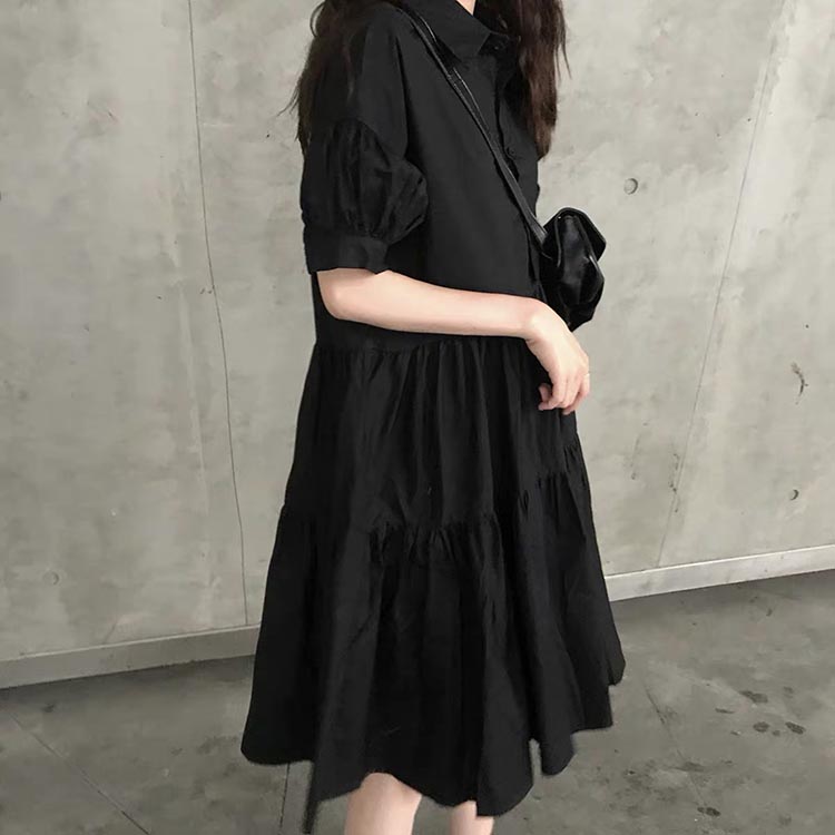 シャツワンピース 黒 夏 春 M-4XL ロング 半袖 50代 40代 30代 20代 羽織り 無地 体型カバー ゆったり きれいめ おしゃれ ビッグシルエット ギャザー ポロシャツ 着やせワンピース カジュアル