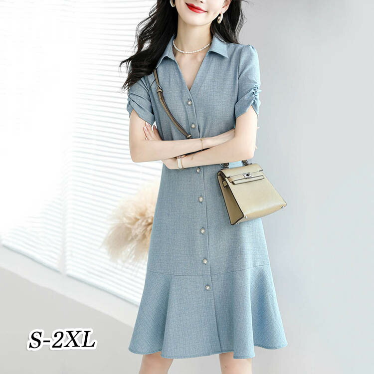 シャツワンピースレディース夏半袖ロ...