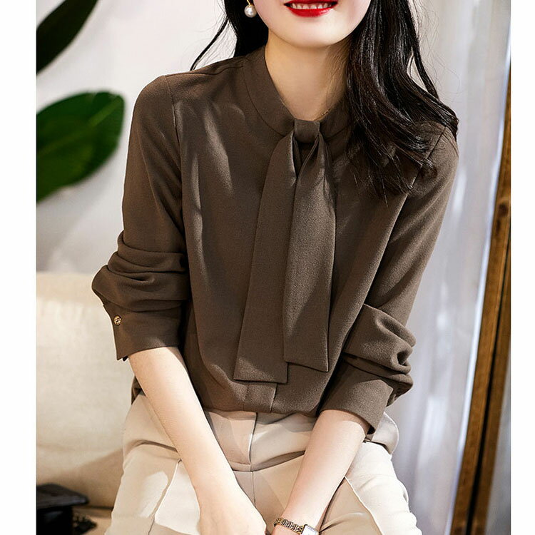 ブラウス レディース 春秋 トップス シャツ シャツブラウス ボウタイ リボン 長袖 大きいサイズ ゆったり ボウタイ 大人可愛い おしゃれ 通勤 上品 きれいめ ゆったり 無地 30代 40代 50代