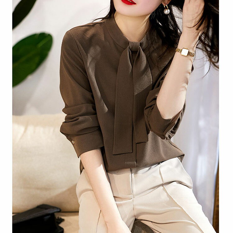 ブラウス レディース 春秋 トップス シャツ シャツブラウス ボウタイ リボン 長袖 大きいサイズ ゆったり ボウタイ 大人可愛い おしゃれ 通勤 上品 きれいめ ゆったり 無地 30代 40代 50代